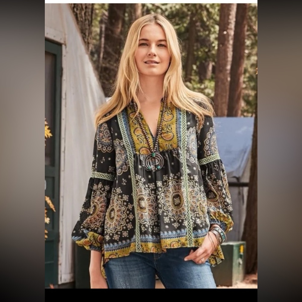 Sundance Carina Blouse Top Paisley Floral Print Long Sleeve Boho 
Size Small - Picture 2 of 12